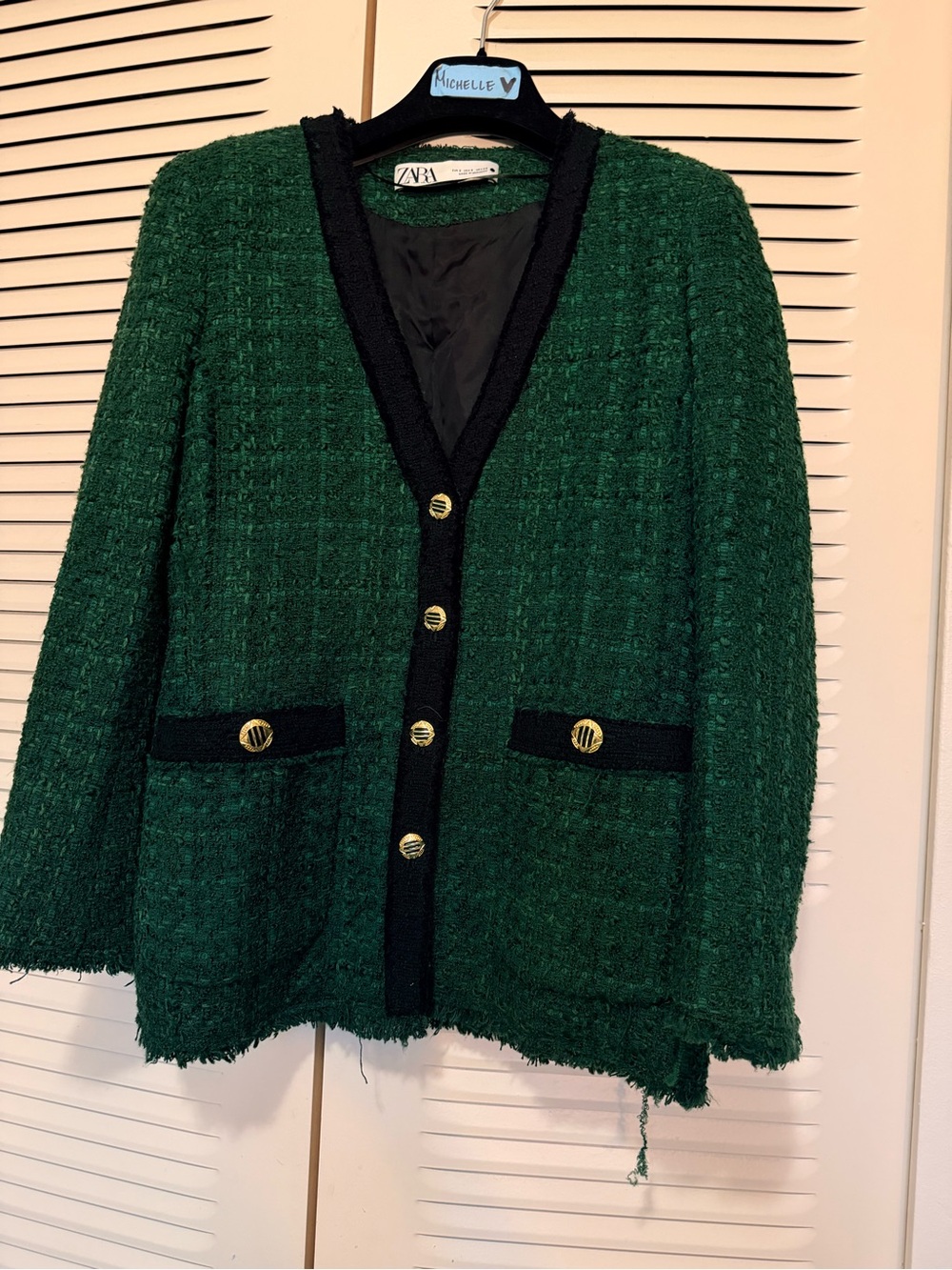 Zara Green Tweed blazer with Black Trim